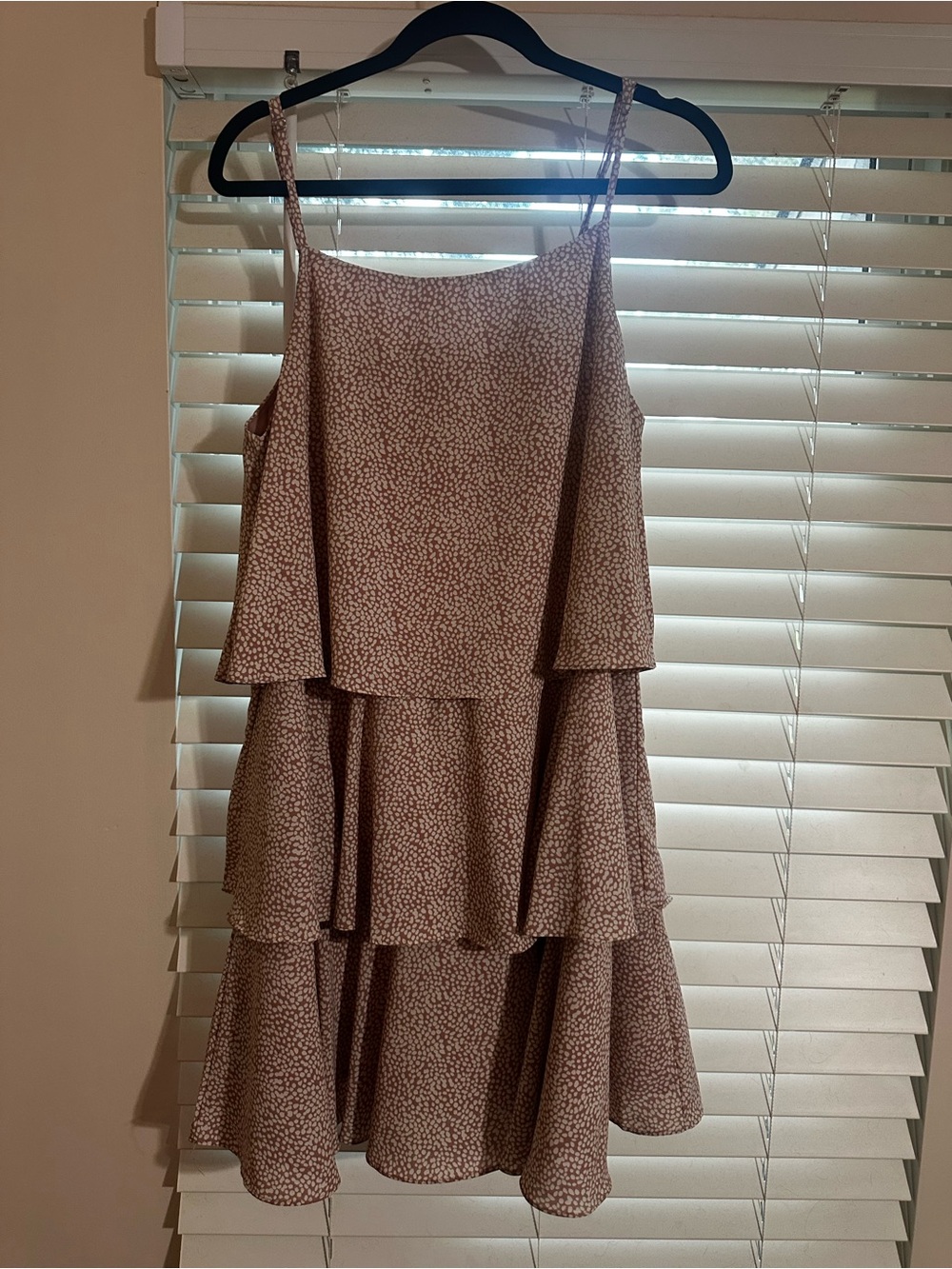 Tiered Spaghetti-Strap Mini Dress in Dusty Mauve Floral